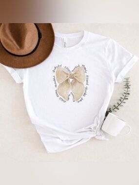 Neutral Bow Shirt Positive Words Aesthetic Tee Minimalist Cute Graphic Top